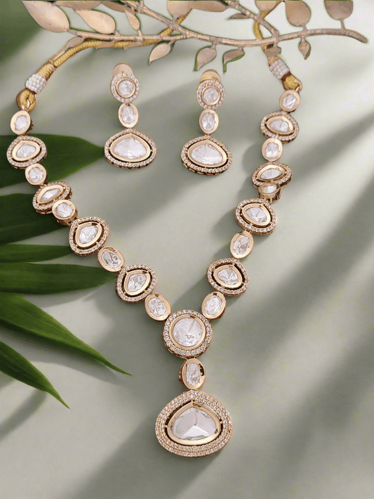 Rose Gold Plated Reverse Kundan Necklace Set - Mirae 
