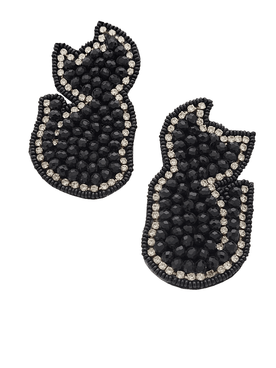 Cat Silhouette Beaded Earrings with Crystal Accents - Mirae 