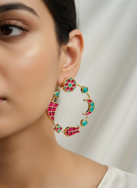 Geometric Gemstone Hoop Earrings