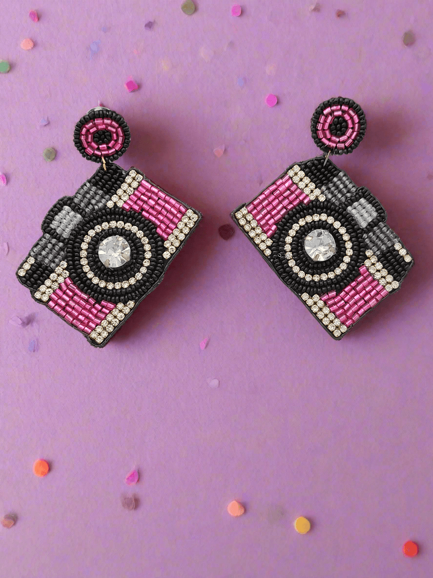 Camera Beaded Dangle Earrings - Mirae 