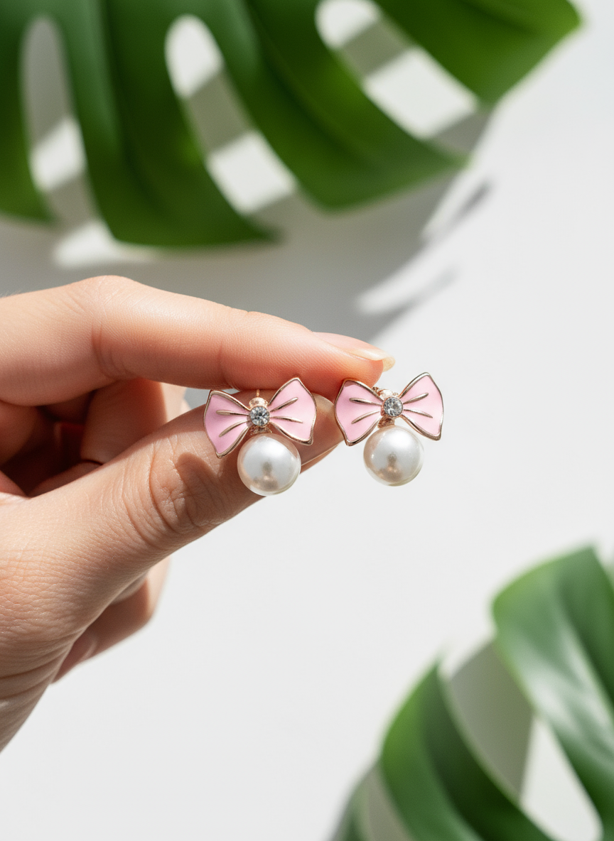 Enamelled Bow with pearl studs
