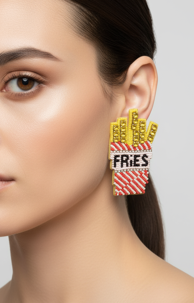 "FRIES" Beaded French Fries Earrings