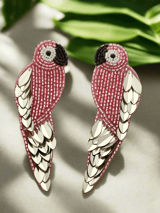 Rose Parrot Beaded and Sequined Earrings - Mirae 