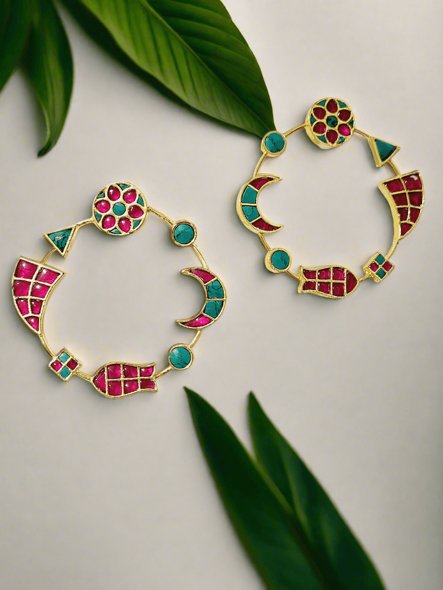 Geometric Gemstone Hoop Earrings - Mirae 