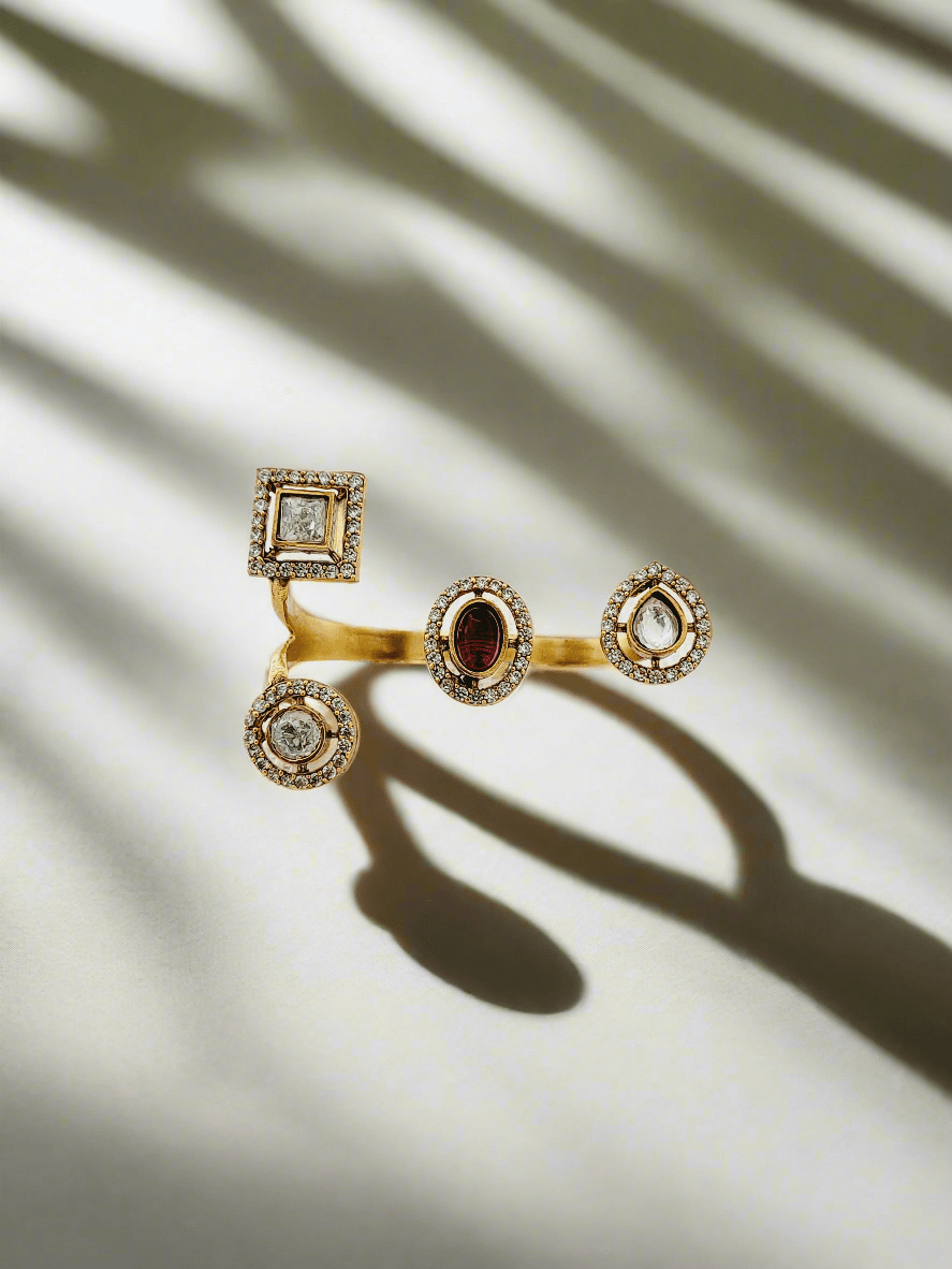 Multi-Stone Open Cuff Two-Finger Ring - Mirae 