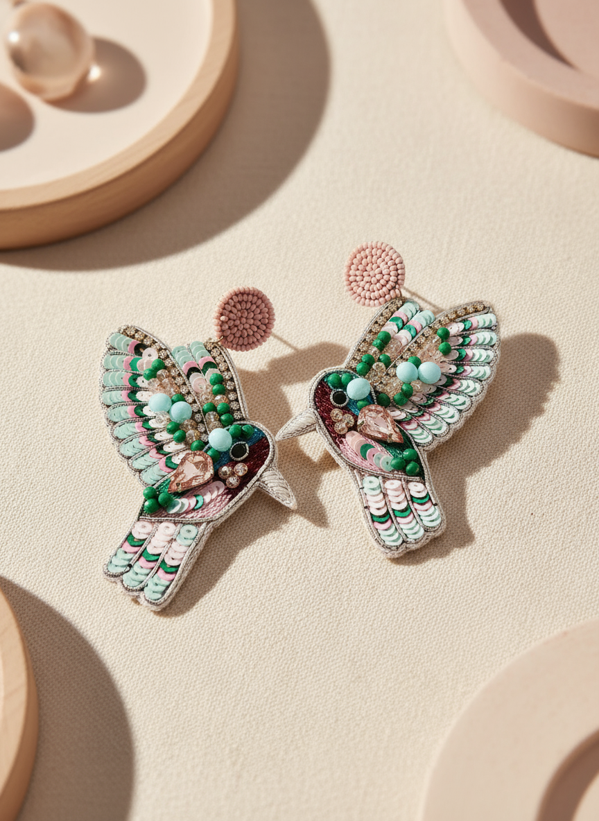 Hummingbird Beaded Drop Earrings