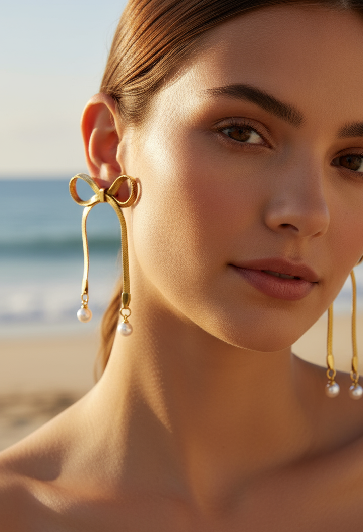 Whimsical & Elegant Bow & pearl drop earrings