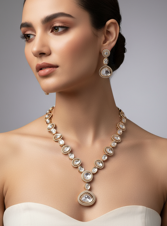 Rose Gold Plated Reverse Kundan Necklace Set