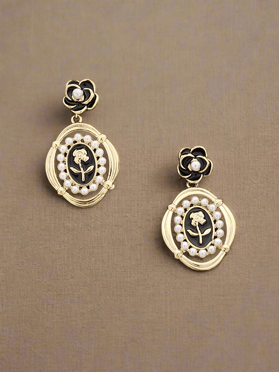 Victorian Rose & Pearl drop earrings - Mirae 