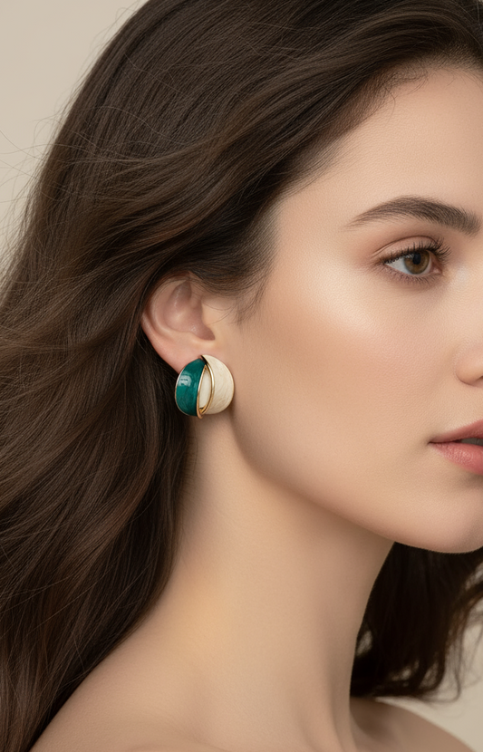 Elegant Dual-Tone Enamel Stud Earrings