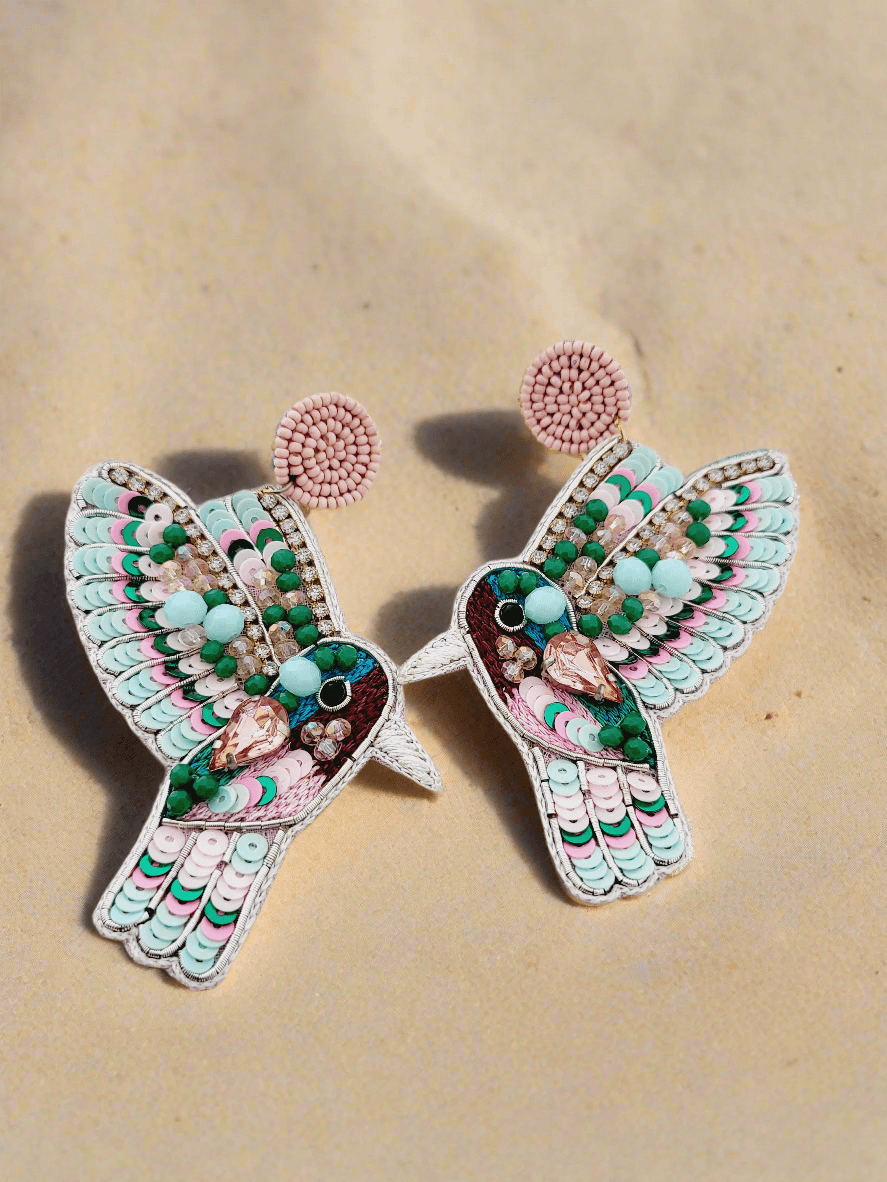 Hummingbird Beaded Drop Earrings - Mirae 