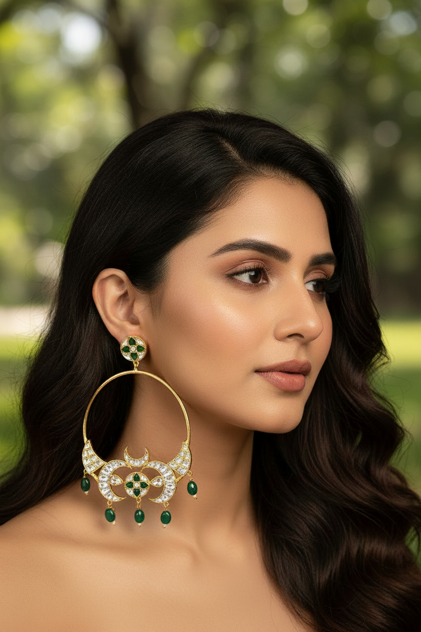 Kundan & colored stone Crescent Earrings