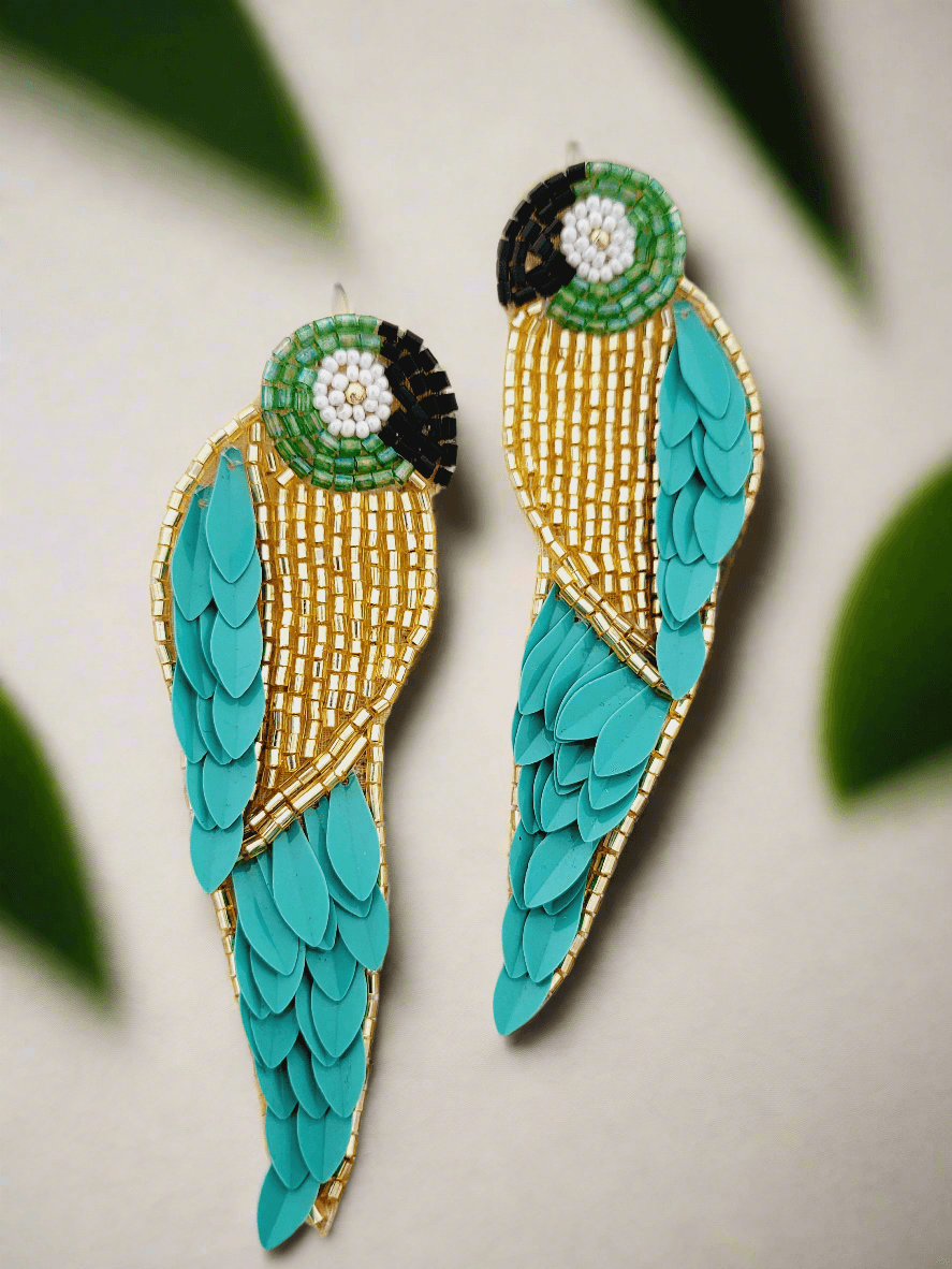 Parrot Beaded & Sequined Drop Earrings - Mirae 