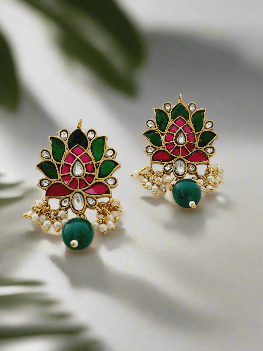 Lotus Kundan Earrings - Mirae 