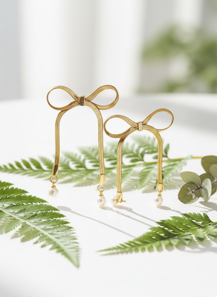 Whimsical & Elegant Bow & pearl drop earrings