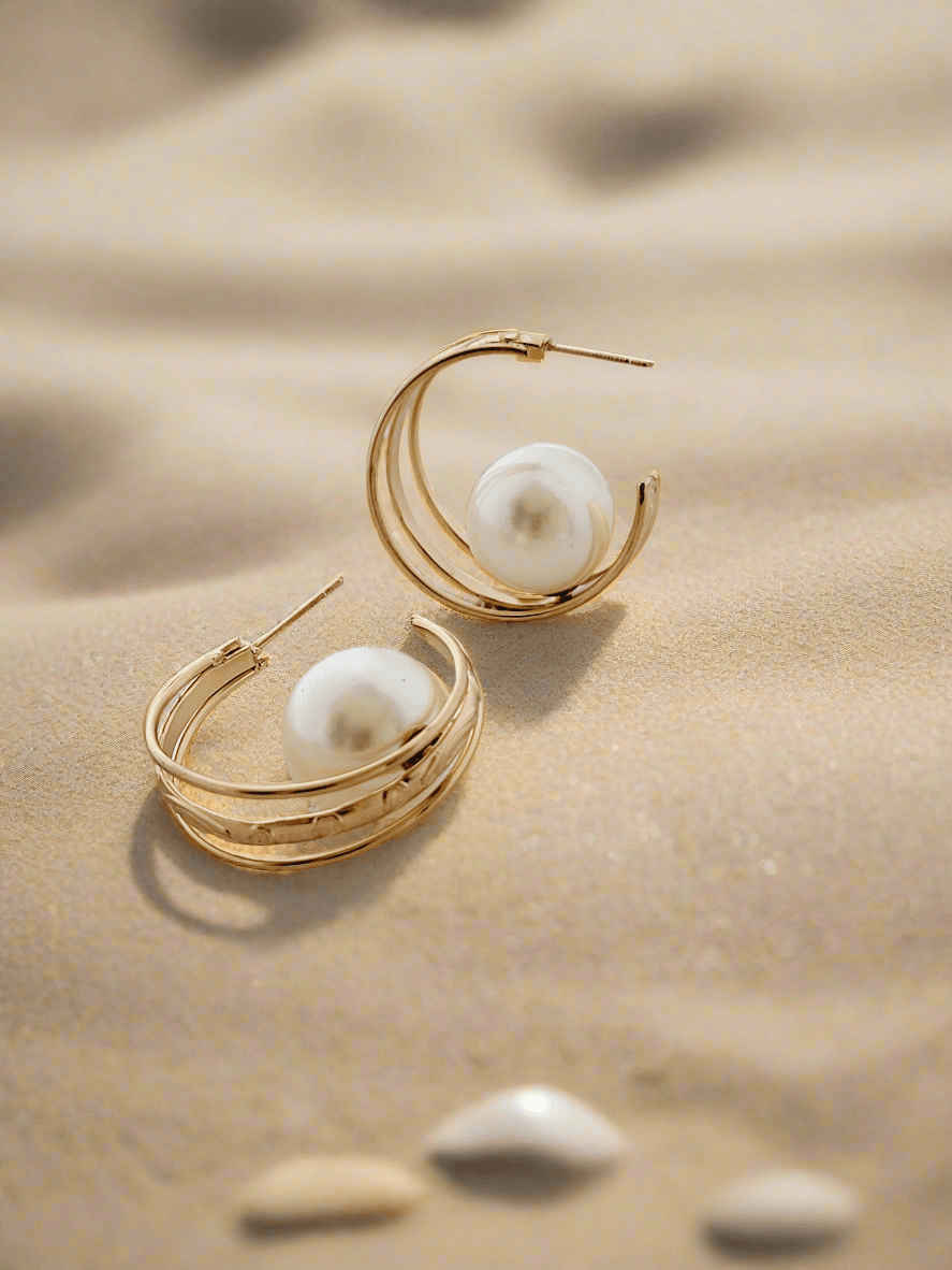 Modern Pearl & Layered Hoop Earrings - Mirae 