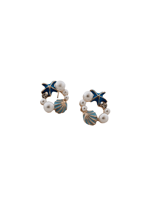 Seashell and Starfish Circle Stud Earrings - Mirae 
