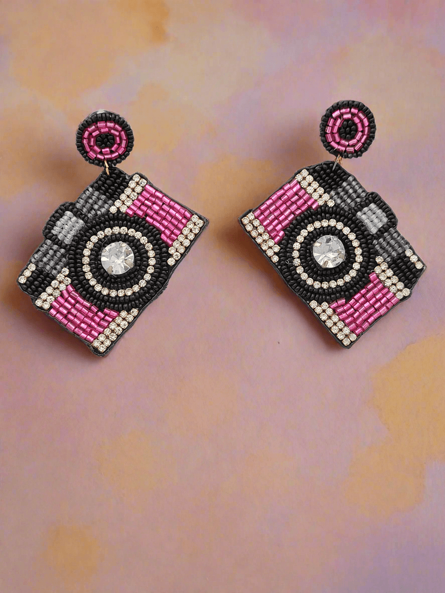 Camera Beaded Dangle Earrings - Mirae 