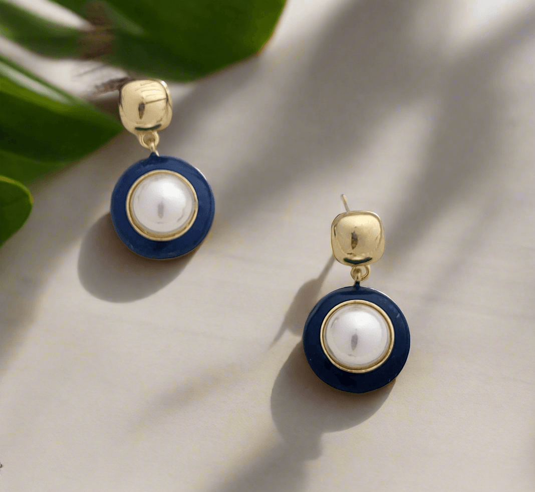 Enameled pearl drop earrings - Mirae 