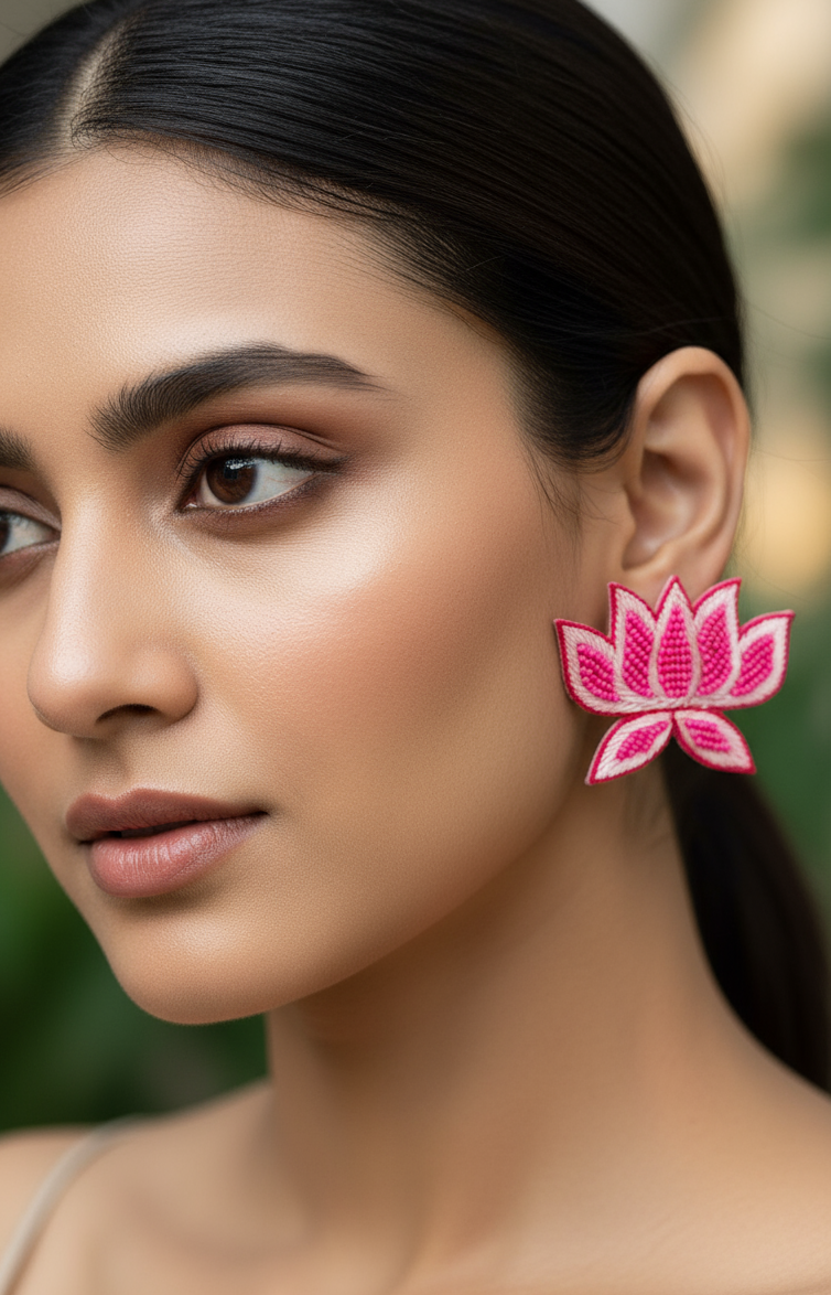 Lotus Bloom Embroidered & Beaded Earrings