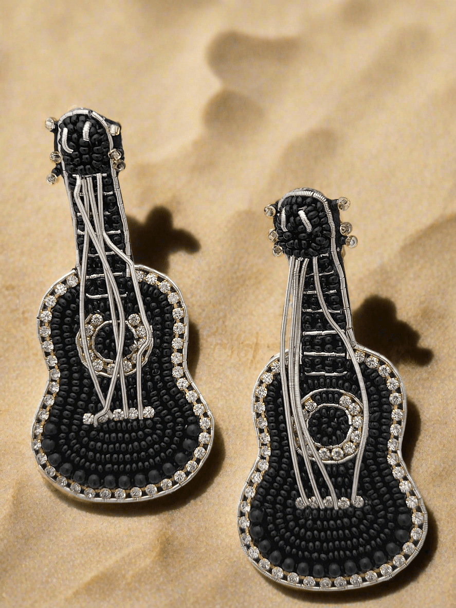 Guitar Beaded Earrings with Crystal Accents - Mirae 