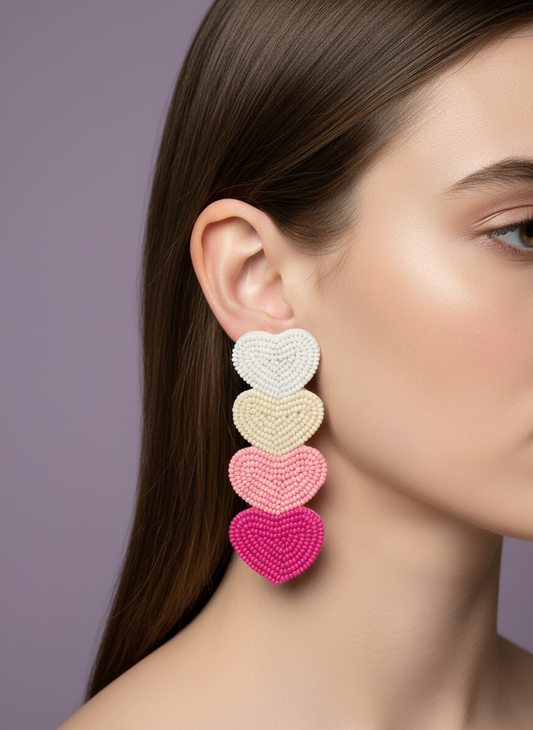 Stacked Heart Beaded Earrings
