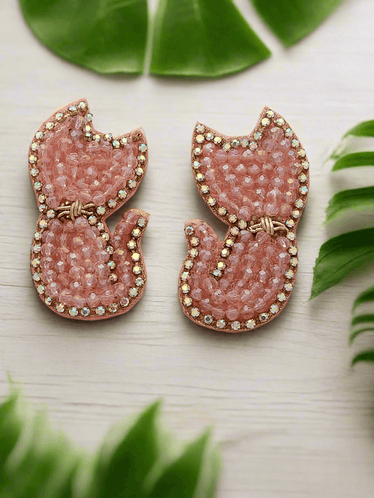 Cat Silhouette Beaded Earrings with Crystal Accents - Mirae 