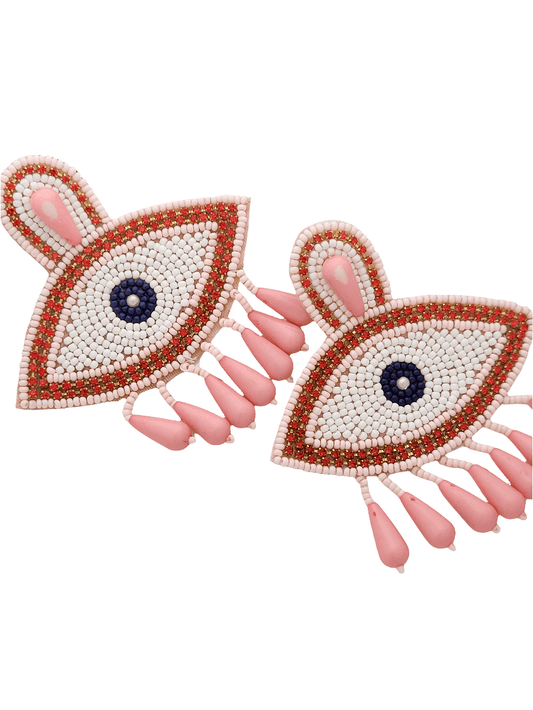 Pastel Pink Evil Eye Beaded Dangle Earrings - Mirae 