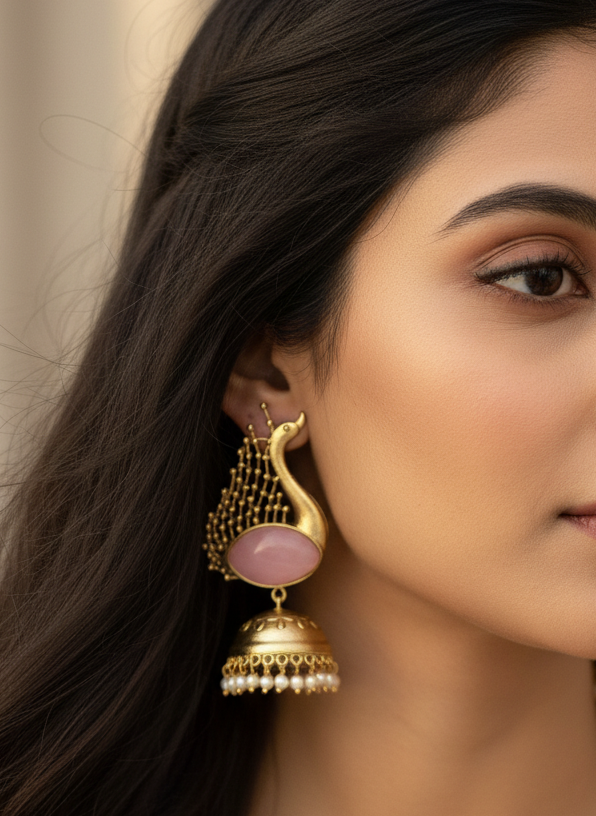 Peacock Motif Jhumkas in gold finish