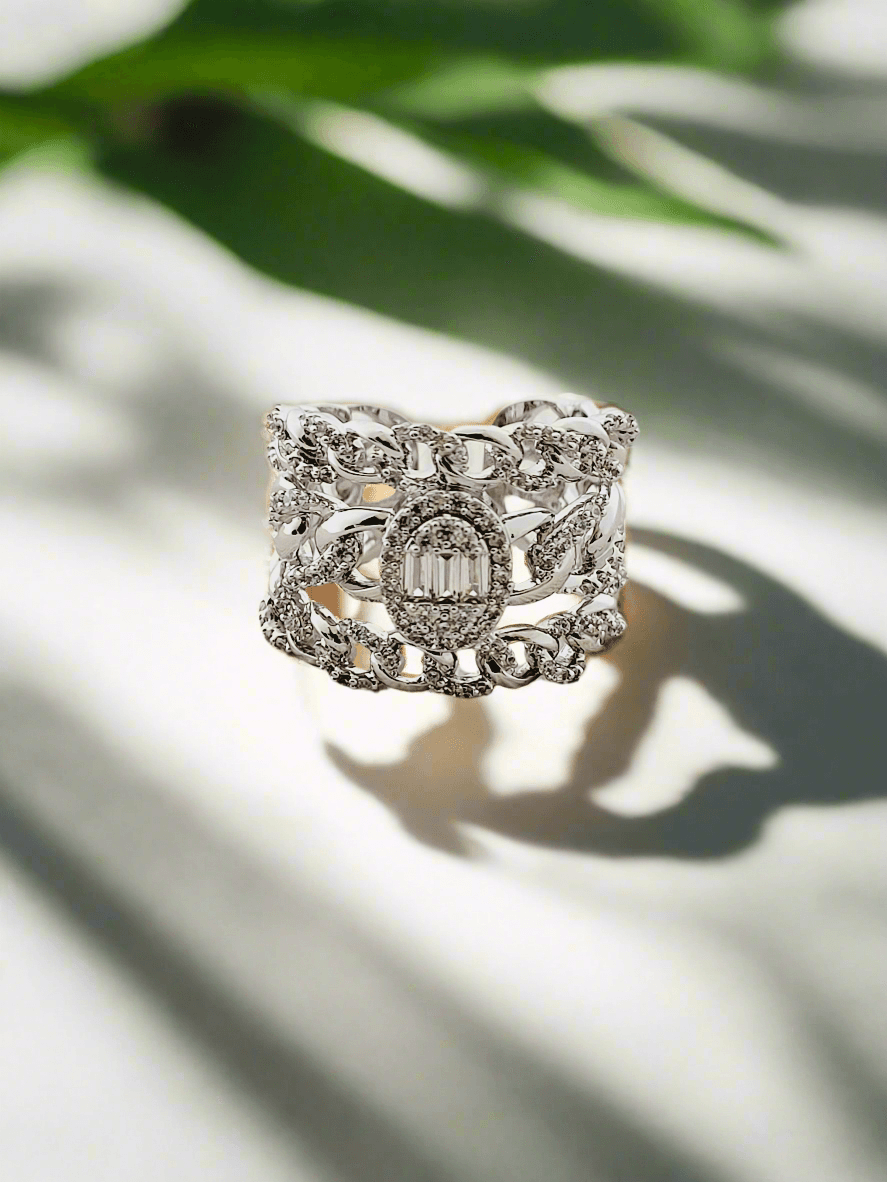 Modern Statement Ring with Interlocking Chain and Diamond Accents - Mirae 