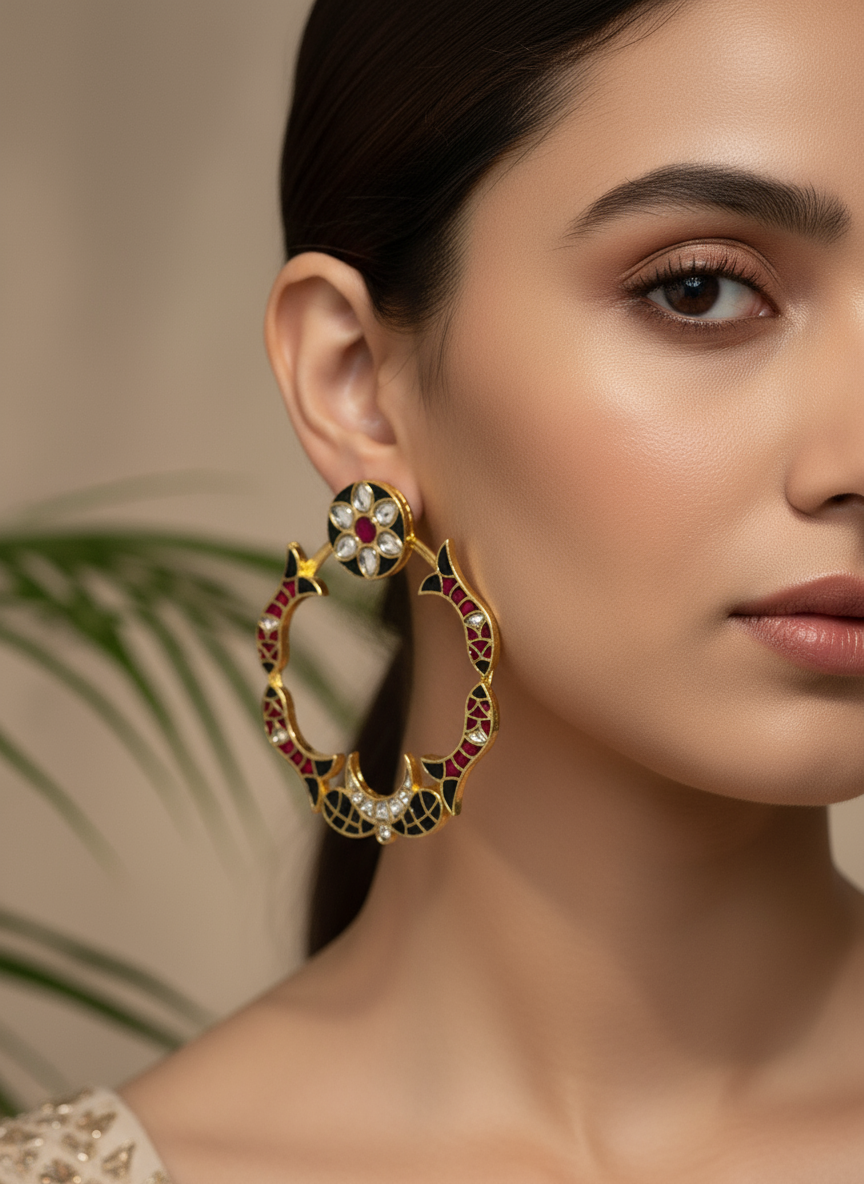Pachi Kundan Colored Stone Hoop Earrings