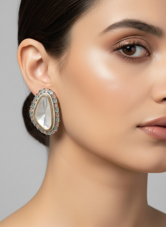 MINT GREEN & BABY PINK STUDS WITH MOISSANITE CRYSTAL