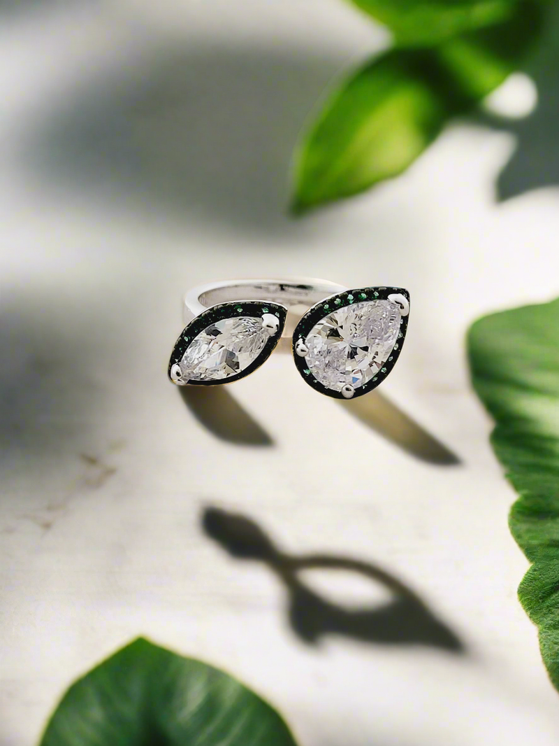 Pear-Shaped Crystal Bypass Ring
