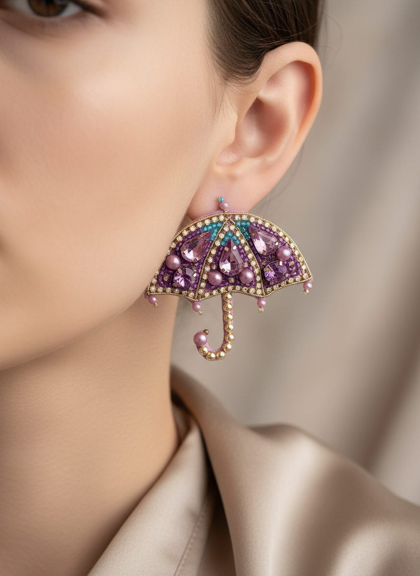 Umbrella Beaded and Embellished Earrings