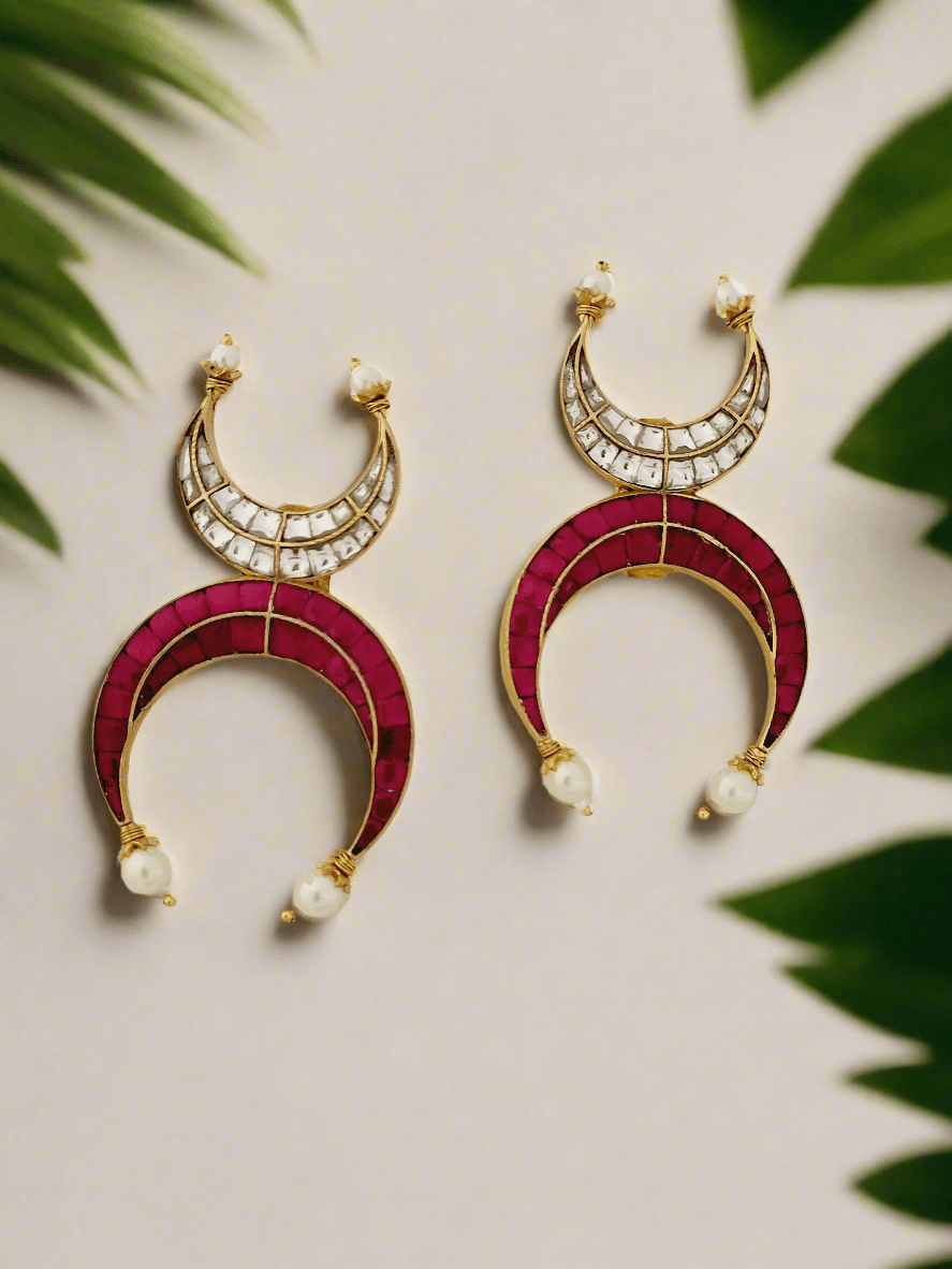 Double Crescent Pearl Drop Earrings - Mirae 