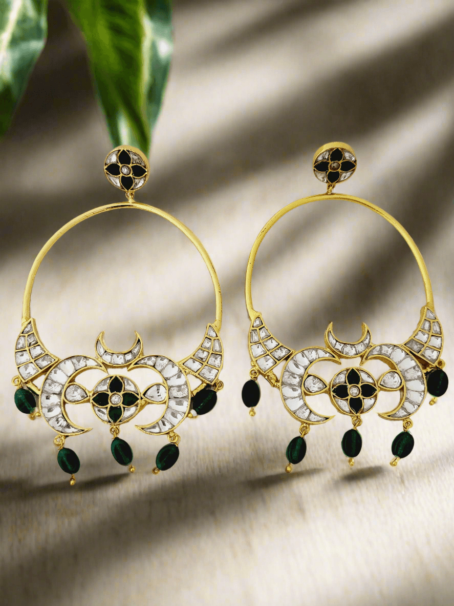 Kundan & colored stone Crescent Earrings - Mirae 