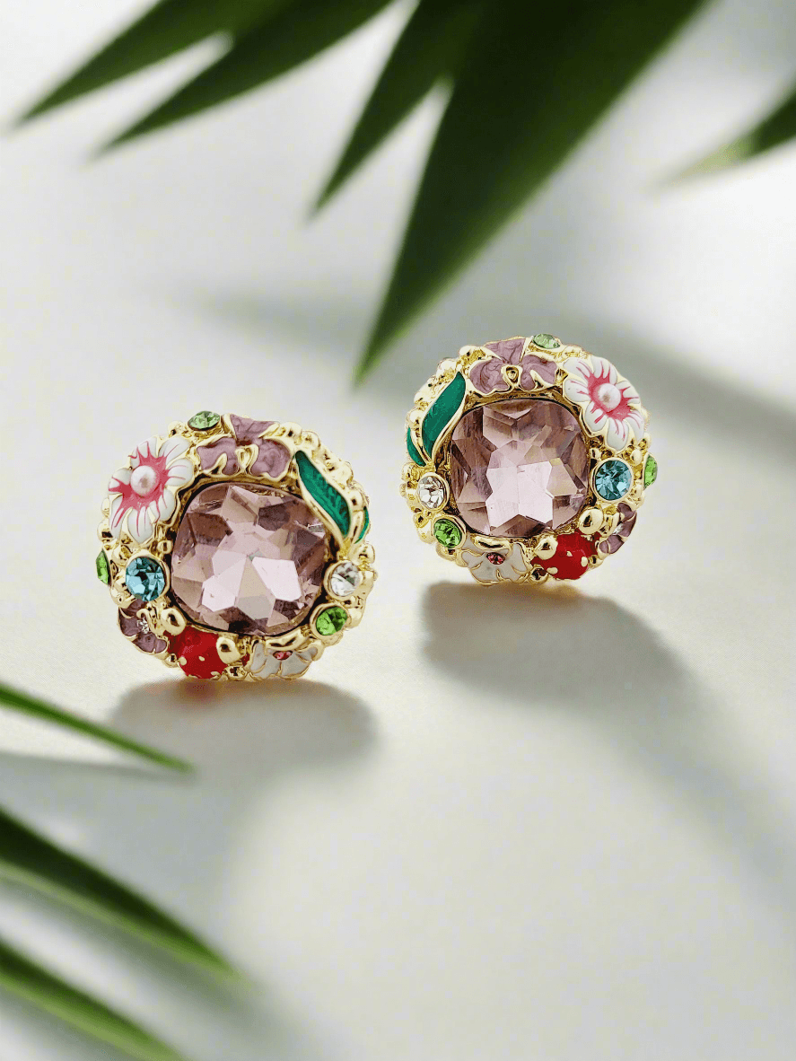 Floral Enamel & Gemstone Stud - Mirae 