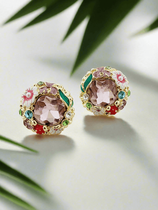 Floral Enamel & Gemstone Stud - Mirae 