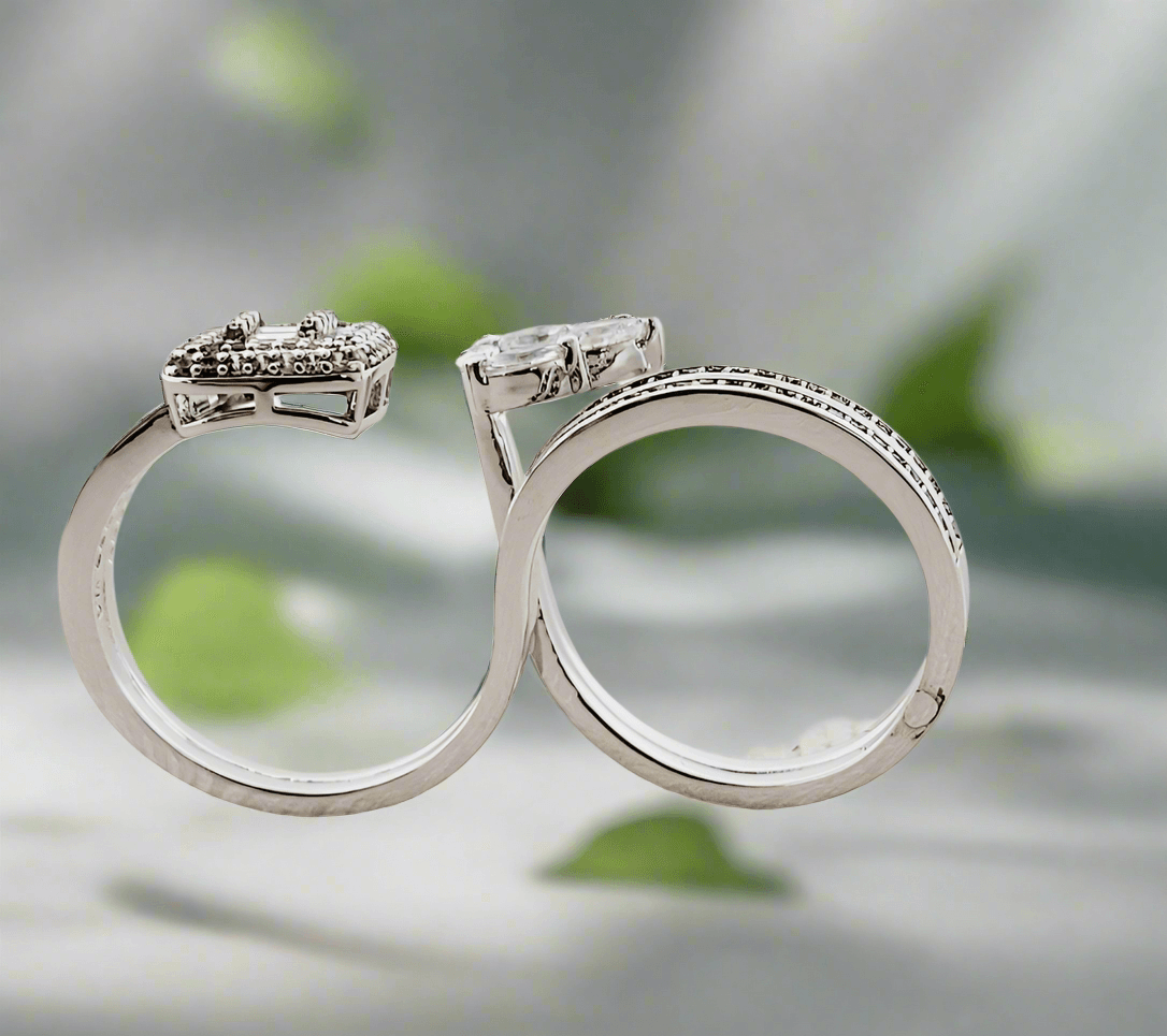 Statement Two-Finger Ring with Geometric Diamond Accents - Mirae 