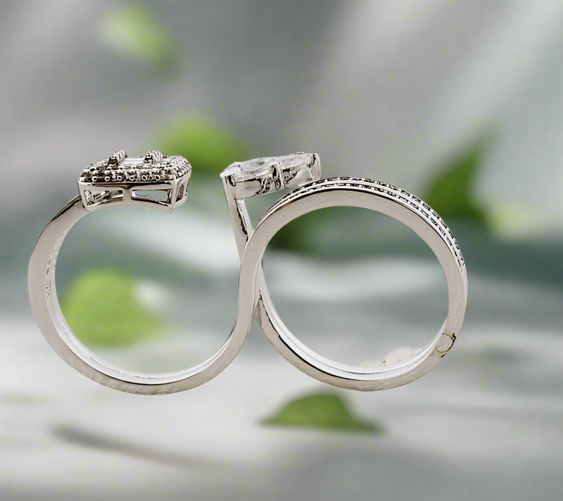 Statement Two-Finger Ring with Geometric Diamond Accents
