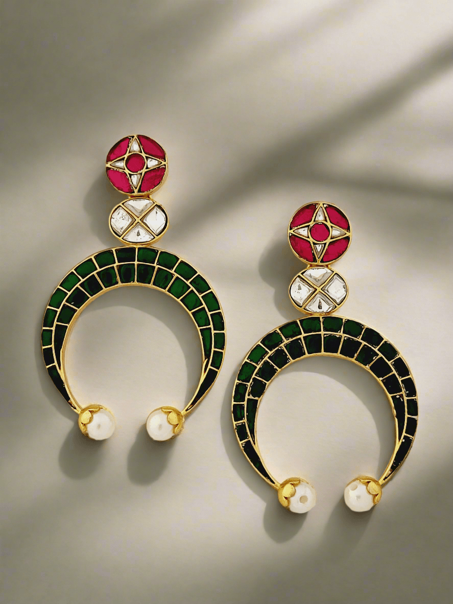 Crescent Moon & Gemstone Drop Earrings - Mirae 