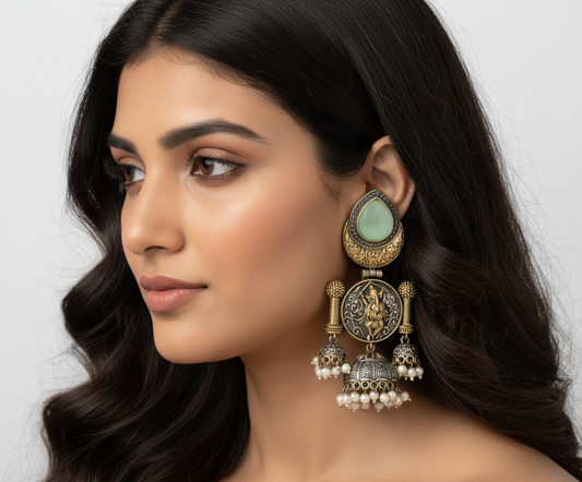 Oxidised Ganpatiji motif earrings