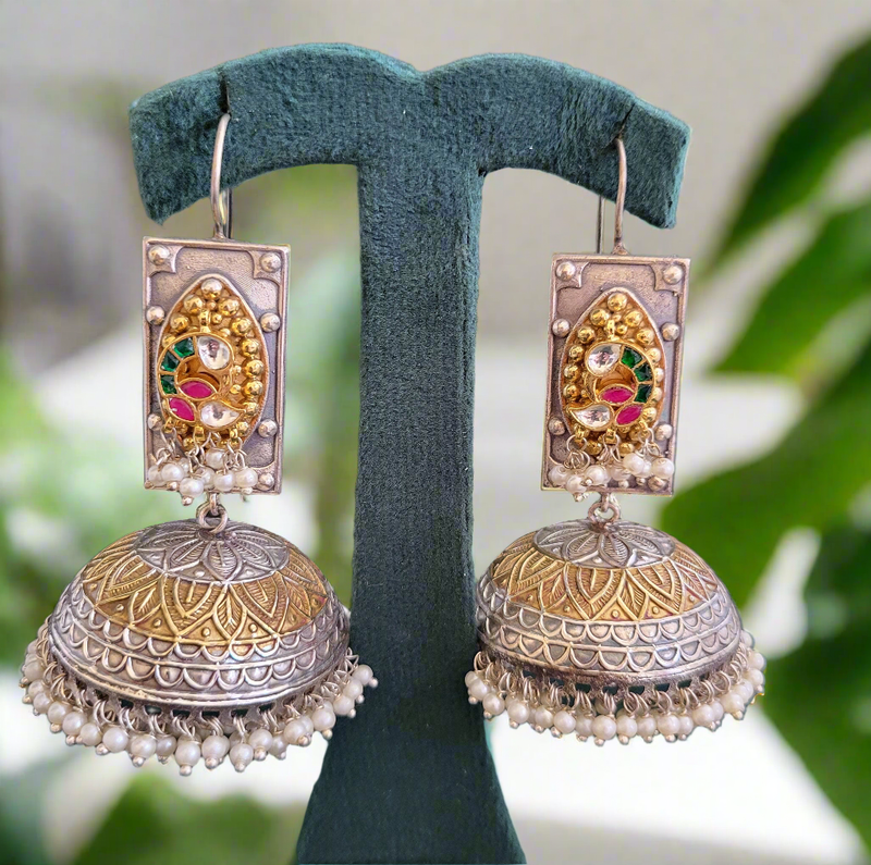 Oxidized Peacock motif extra large Jhumkha