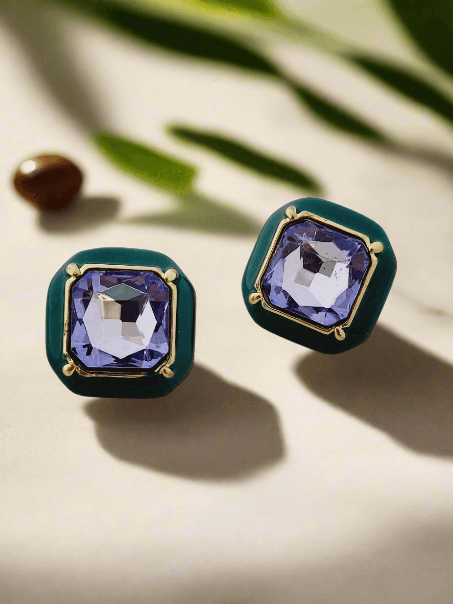 Artisan Color Stone & Enamel Stud Earrings - Mirae 