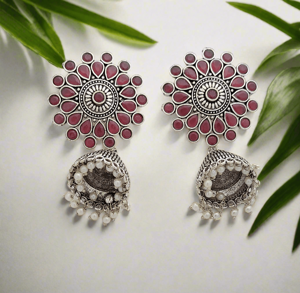 Oxidized floral motif earrings - Mirae 