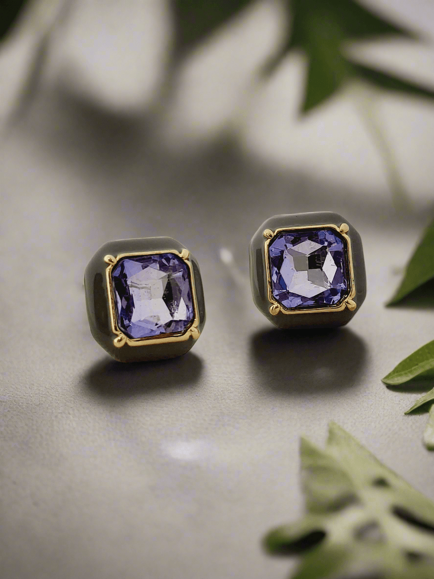 Artisan Color Stone & Enamel Stud Earrings - Mirae 