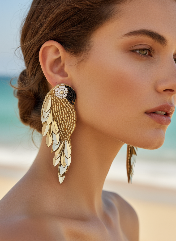 Parrot Design Beaded and Sequined Earrings