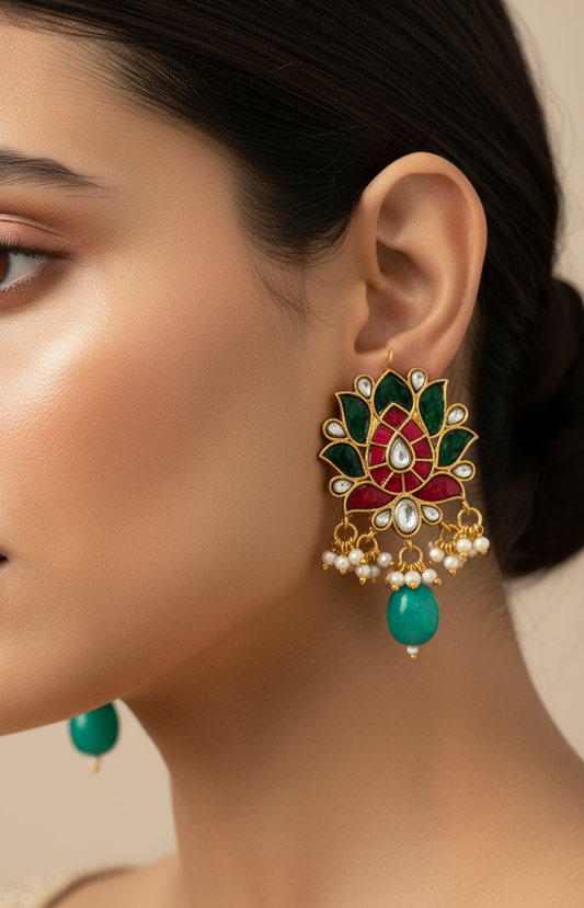 Lotus Kundan Earrings