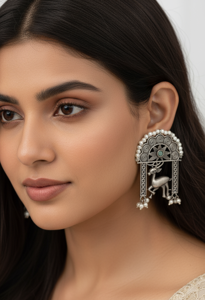 Oxidized Deer & Archway earrings with pearls