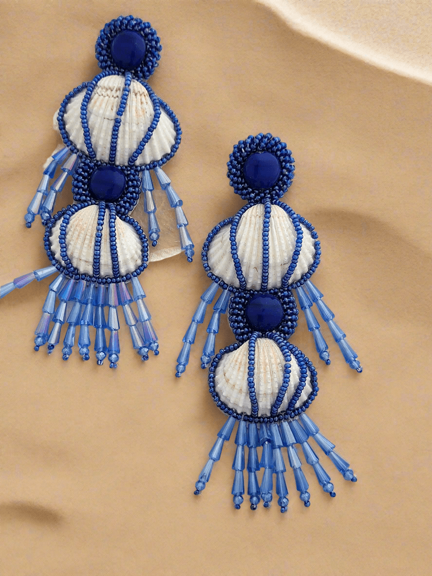 Seashell and Beaded Dangle Earrings with Crystal Drops - Mirae 